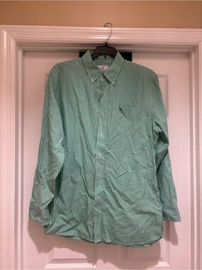 Southern Tide Button-Down Gingham Dress Shirt in Green & White